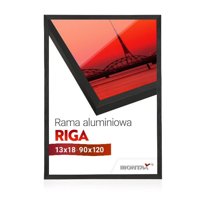 Rama aluminiowa Riga - czarny mat szczotkowany - 42 x 59,4 cm (A2) - szkło float