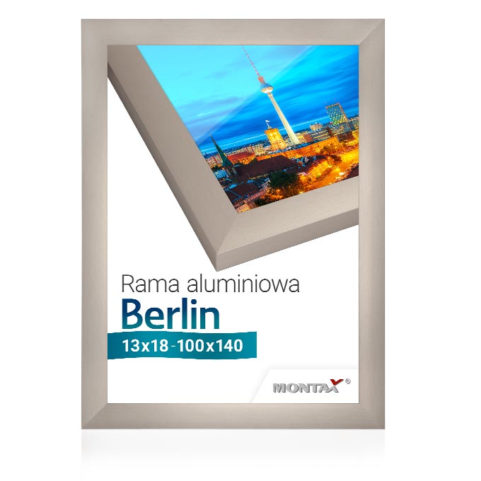 Rama aluminiowa Berlin - stalowy - 13 x 18 cm - szkło antyrefleks